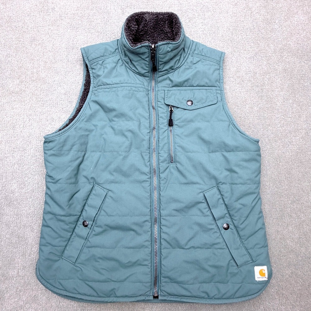 Carhartt Prentis Reversible Vest Womens Medium Teal Blue Sherpa Lined 103907